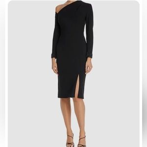Aidan Mattox Women's Black Asymmetric Embellished Cuff Sheath Dress 8